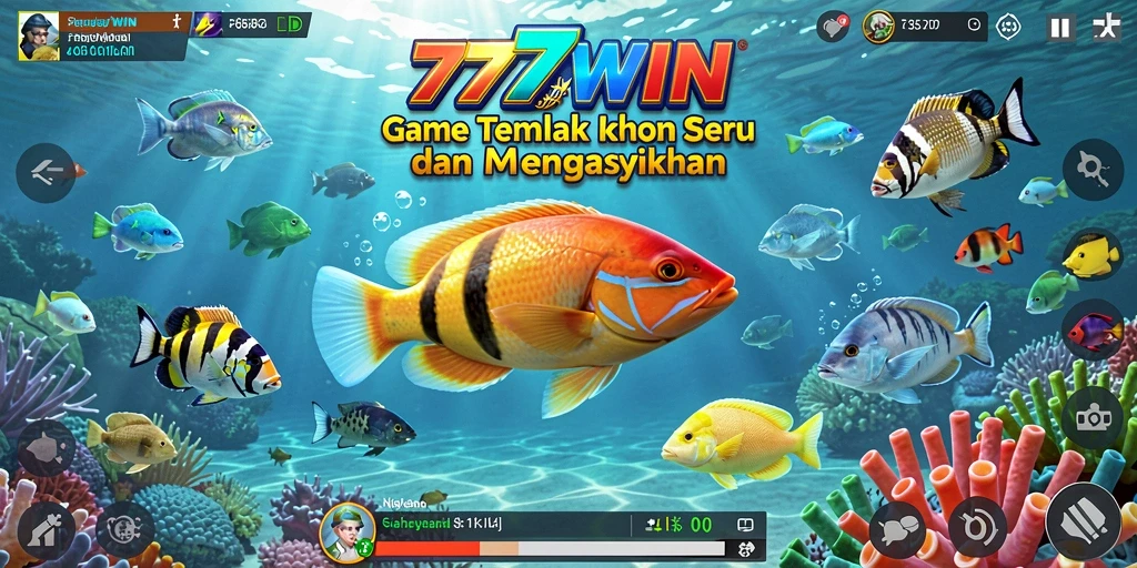Gameplay Tembak Ikan seru di 777WIN dengan berbagai ikan menarik.