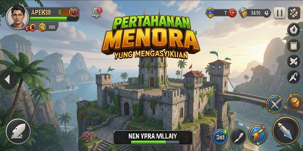 Screenshot APEK88 menunjukkan pertahanan menara yang strategis dan memukau.