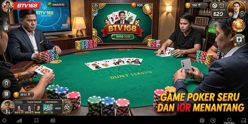Screenshot gameplay BTV168 menunjukkan keseruan permainan Poker yang menantang.