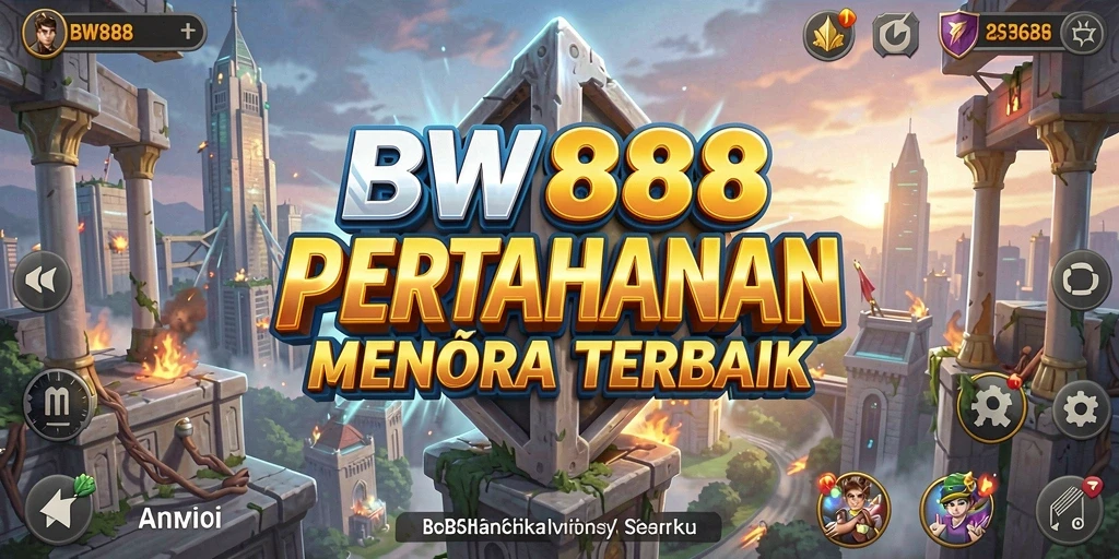 Skrin utama BW888 yang menampilkan aksi pertahanan menara yang seru.