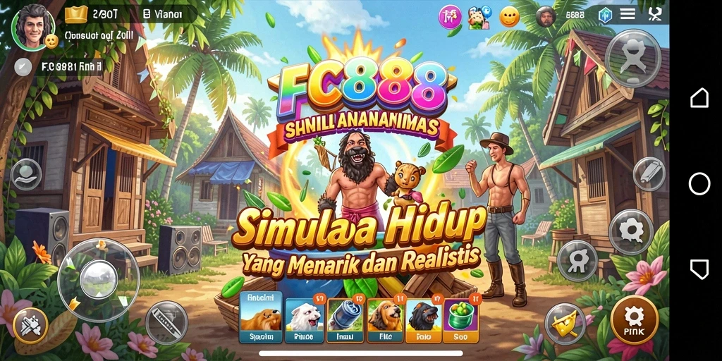 Tangkapan layar gameplay FC888 menampilkan dunia simulasi yang interaktif dan kreatif.