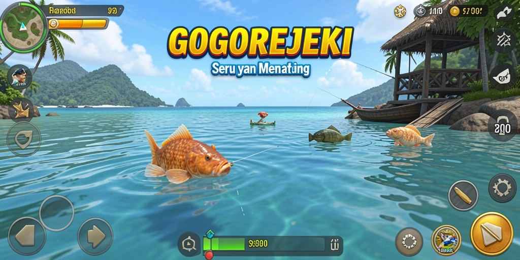 Gameplay seru GOGOREJEKI dengan aksi memancing yang mengasyikkan.