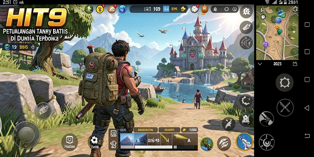 Screenshot gameplay HIT9 menampilkan dunia terbuka yang kaya eksplorasi.