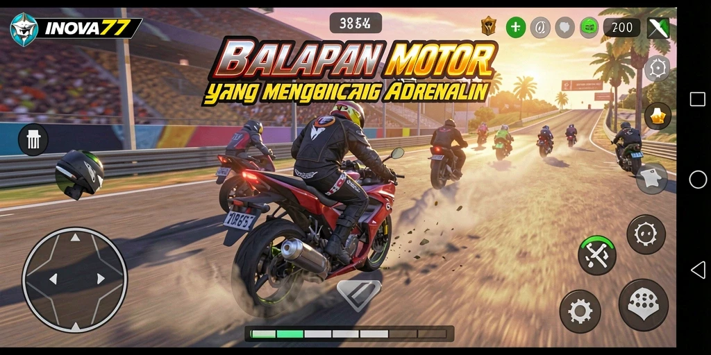 Gameplay mendebarkan di INOVA77 yang menampilkan balapan motor.