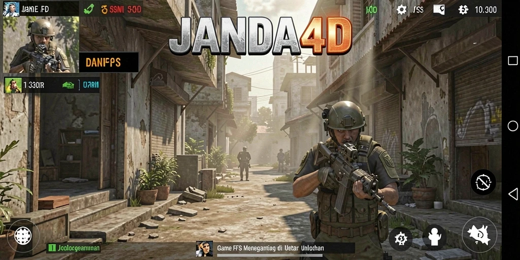 Screenshot gameplay JANDA4D menampilkan aksi tembak-menembak yang mendebarkan.