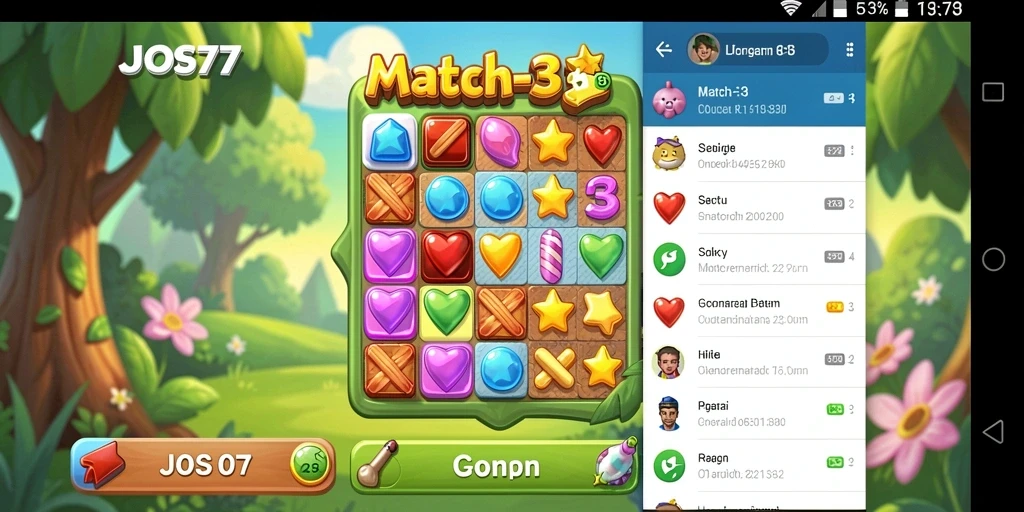 Screenshot JOS77 menampilkan gameplay Match-3 yang seru.