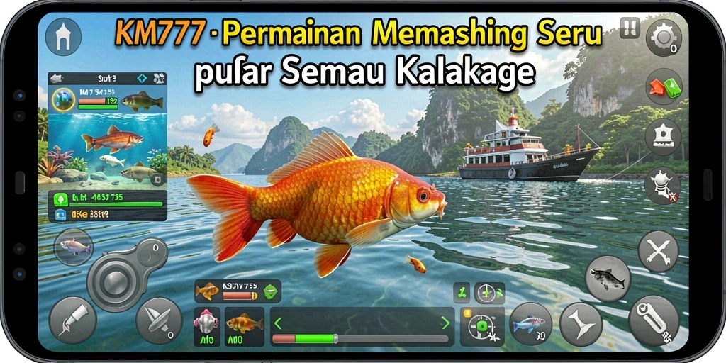 Tampilan gameplay KM777 yang seru saat memancing ikan.