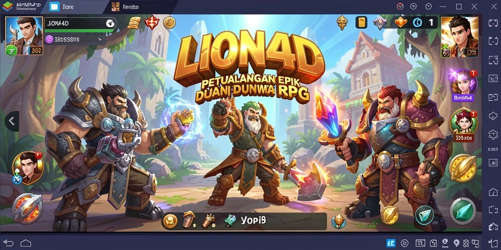 Tangkapan layar gameplay LION4D dengan karakter berpetualang.