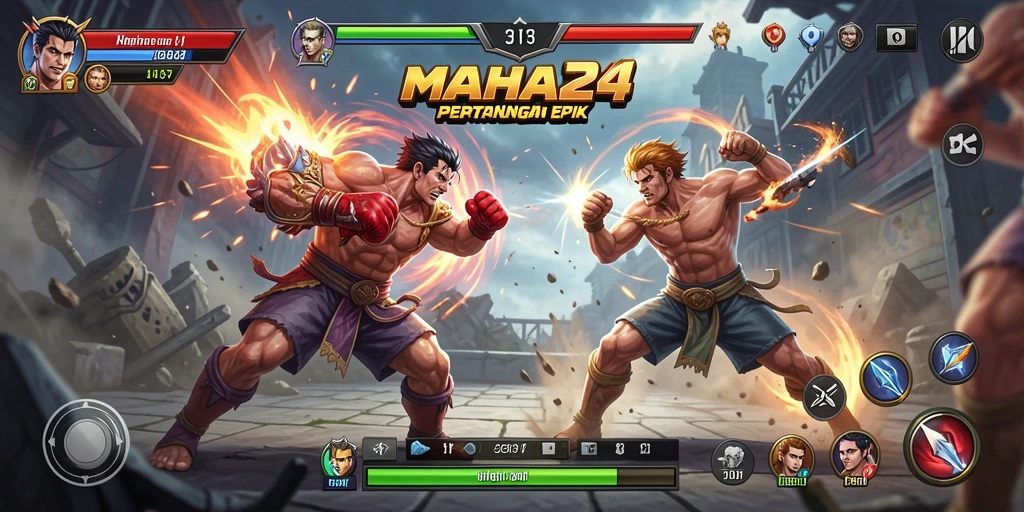 Screenshot gameplay MAHA24 dengan pertarungan yang intens dan karakter dinamis.