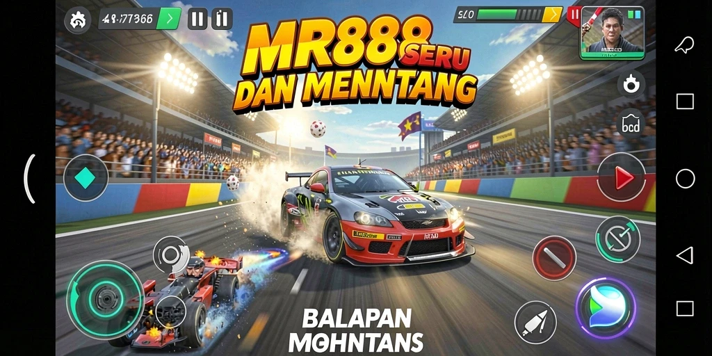 Tampilan gameplay seru di lintasan balap misterius.