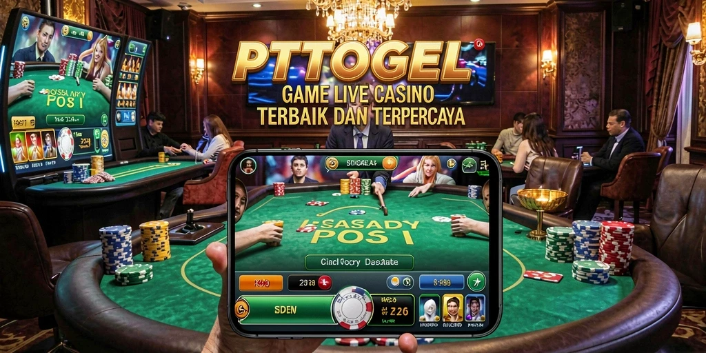 Screenshot gameplay PTTOGEL menampilkan dealer langsung dan permainan kasino.