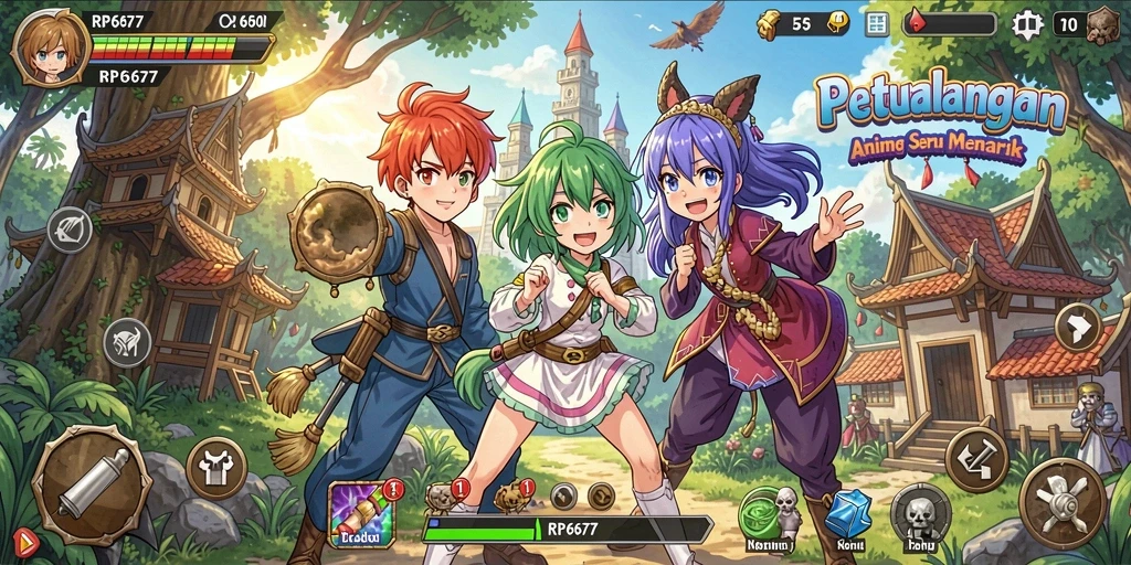 Tangkapan layar menunjukkan pertarungan seru dalam RP6677 dengan karakter Anime.