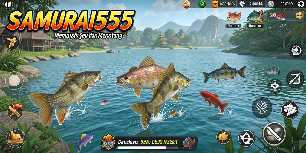 Screenshot utama SAMURAI555 dengan tampilan gameplay memancing yang menarik.