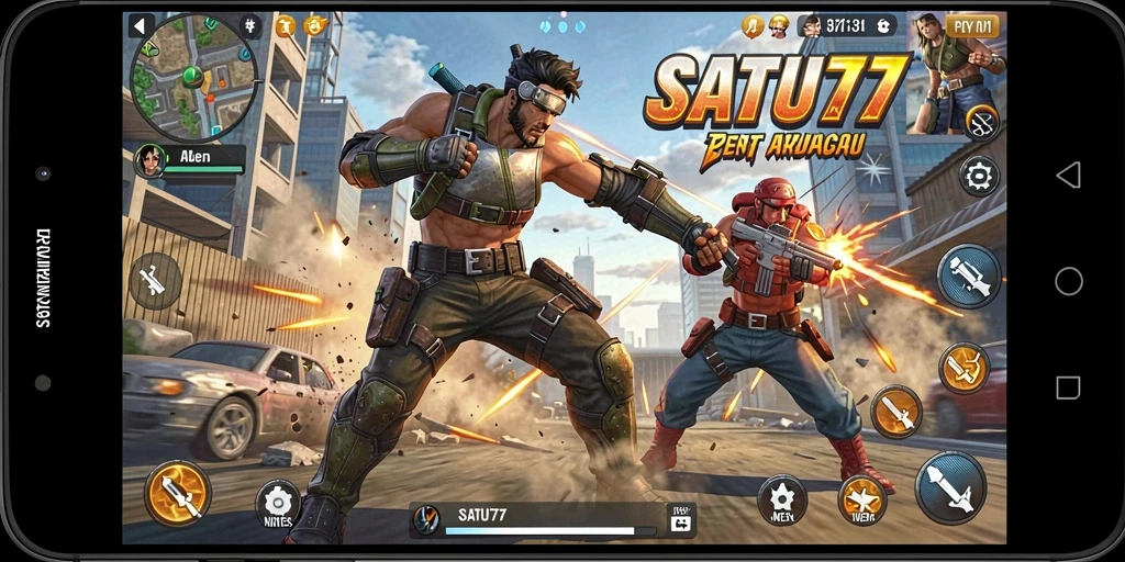 Tampilan gameplay aksi yang seru dari SATU77.