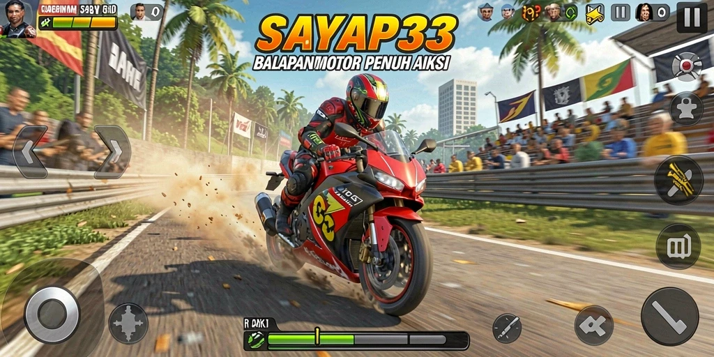 Tampilan dinamis gameplay balapan motor di SAYAP33.