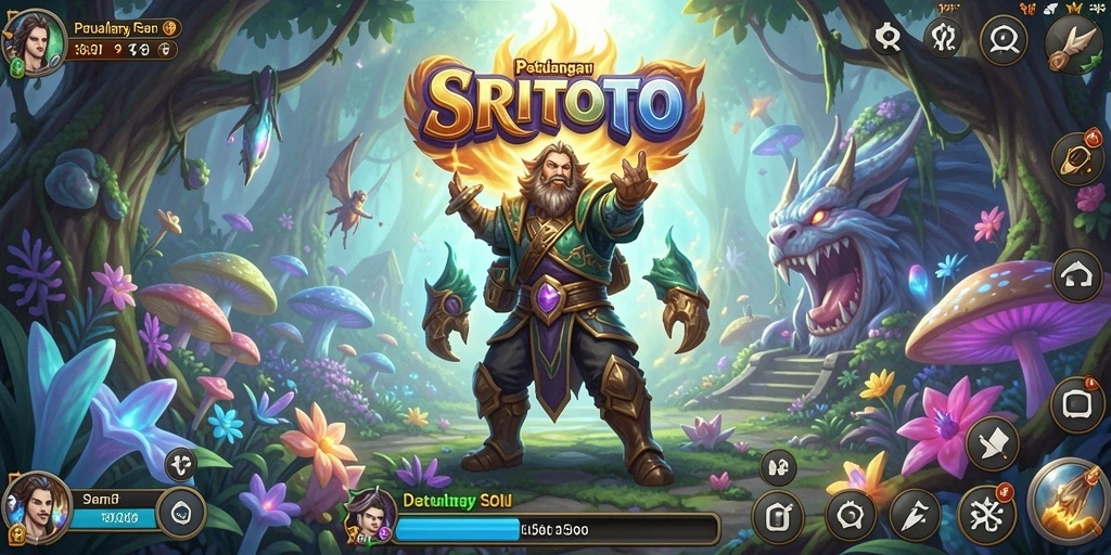 Screenshot gameplay SRITOTO menampilkan karakter menjelajahi dunia fantasi.