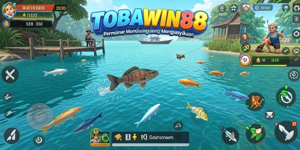 Screenshot TOBAWIN88 menampilkan aksi memancing yang seru dan grafis menawan.