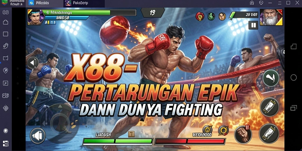 Tampilan gameplay dinamis dalam pertarungan seru X88.